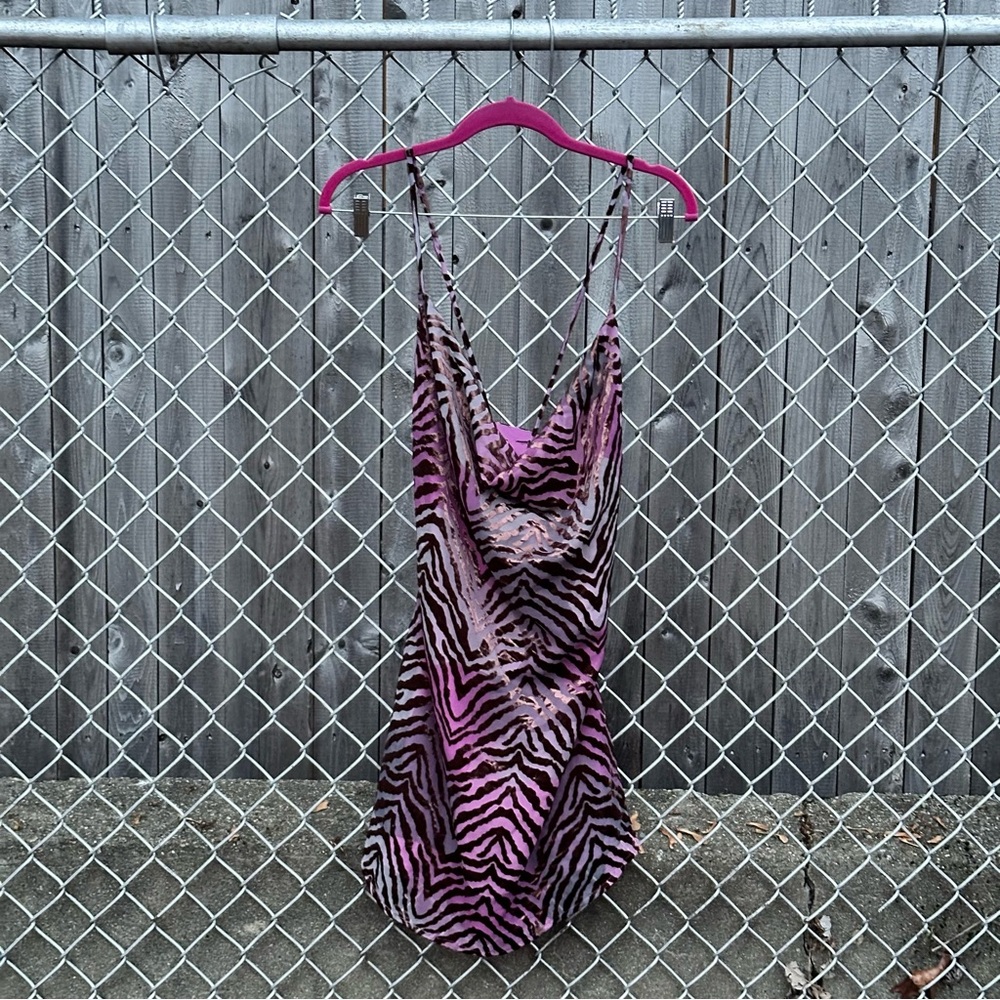 PRETTYLITTLETHING Strappy Zebra Lavender Mini Dress Size 6 NWT